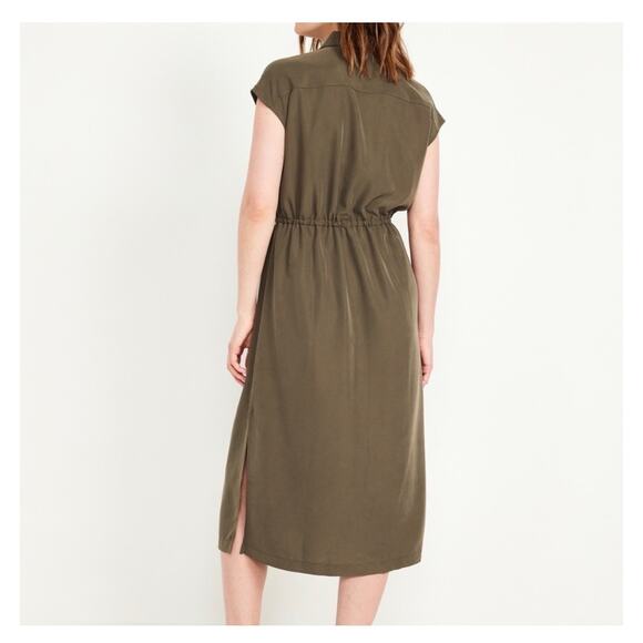 Old Navy Olive Green Utility Waist-Defined Midi Shirt Dress Size XL - Picture 2 of 8